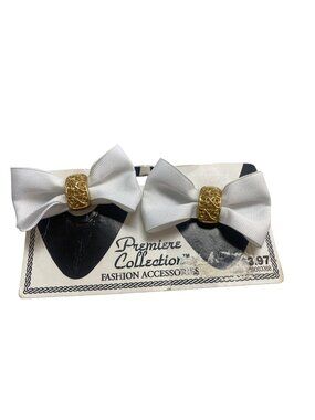 Vintage White Bow Shoe Clips With Gold Accent By Premiere Collection